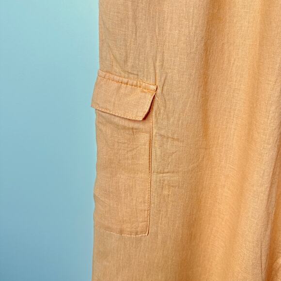 C&C California Orange Linen Blend Cargo Wide-Leg Pull-On Pants Size Large Beachy - Picture 2 of 7